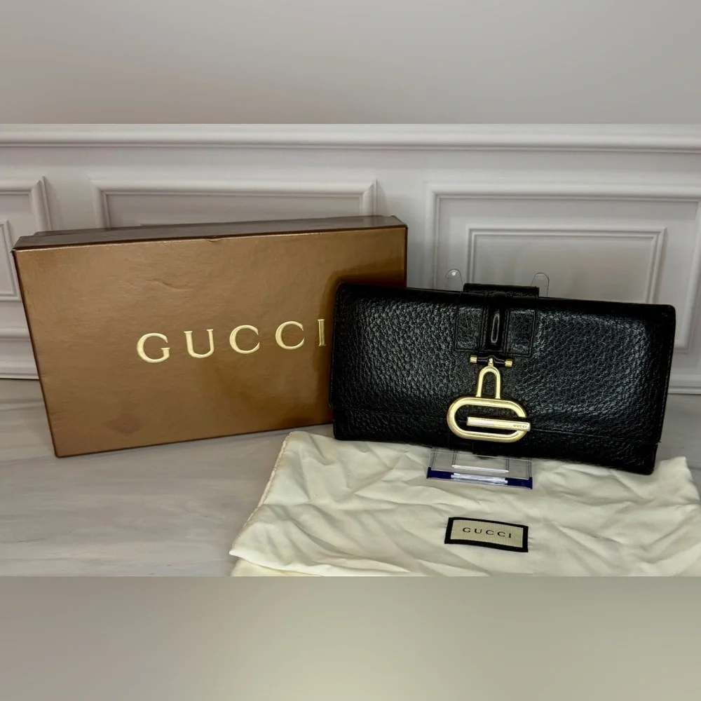 Gucci Black Leather Horsebit Long Wallet With Gold Hardware | Full Inclusion - Picture 3 of 12